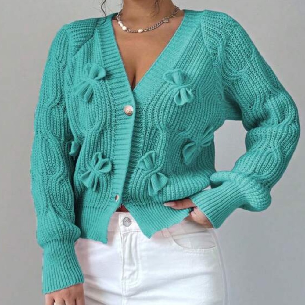 Classic Solid Bow Detail Button Down Fitted Cardigan XS S M L XL